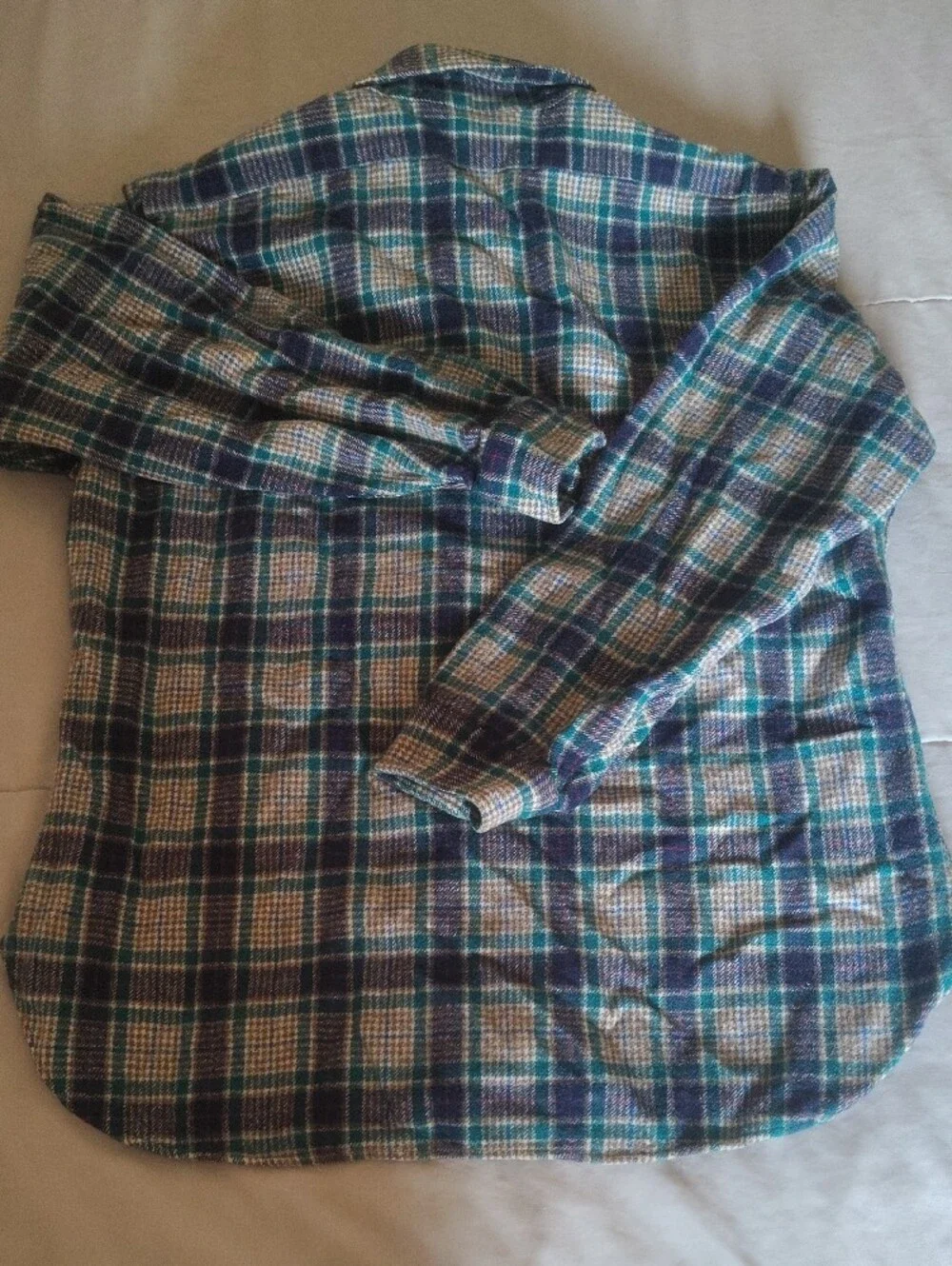 Boys XL Vintage Pendleton Green & Purple Plaid Shirt 100% Virgin Wool